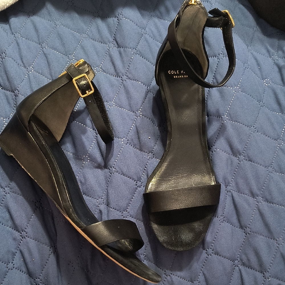 Cole Haan Black Wedge Sandals